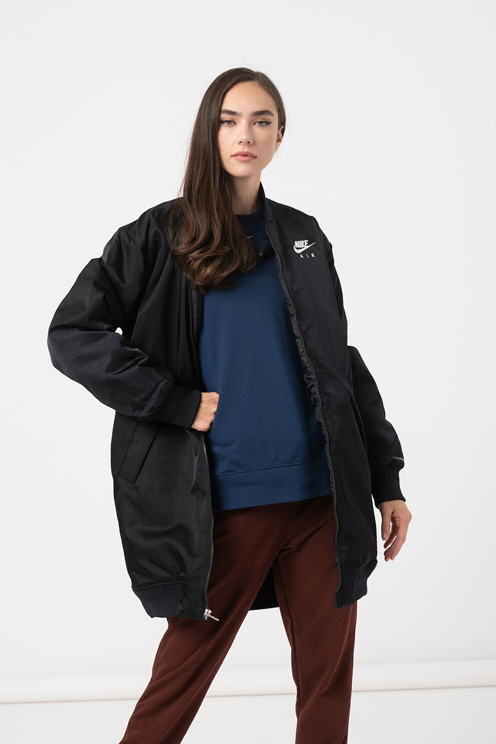 Nike,Jacheta bomber supradimensionata cu logo Air, Negru, S