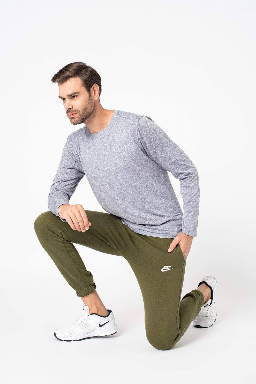 Nike, Bluza cu decolteu rotund pentru alergare Element, Gri deschis melange