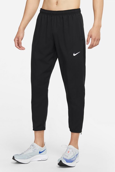 Nike, Pantaloni crop cu slituri cu fermoar si tehnologie Dri-FIT, pentru alergare, Negru