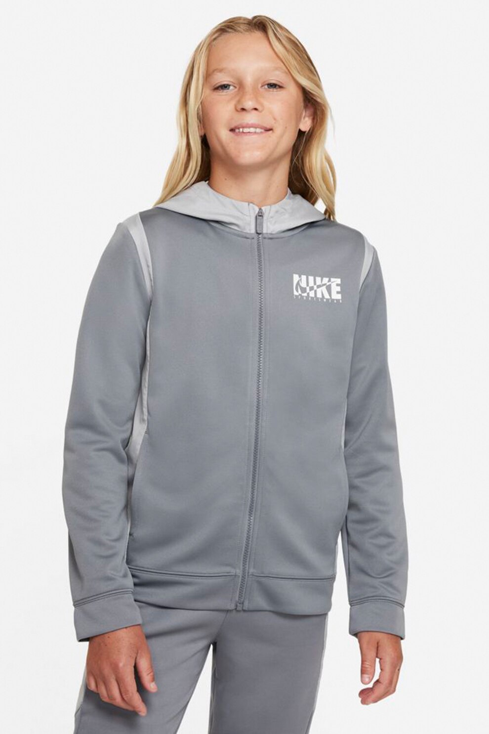 Nike, Costum sport cu gluga si fermoar, Gri melange