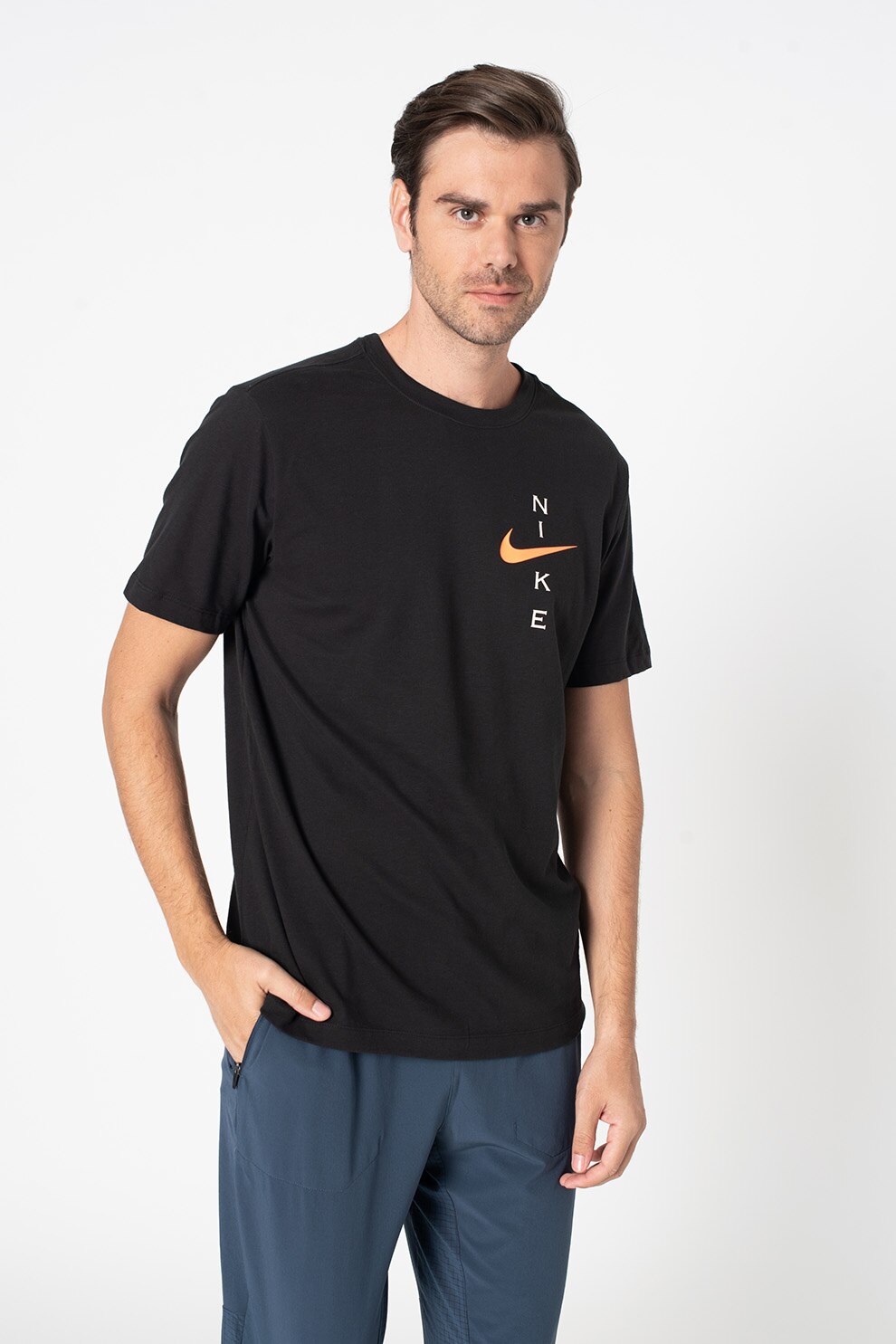 Nike, Tricou cu imprimeu logo pentru fitness, Negru