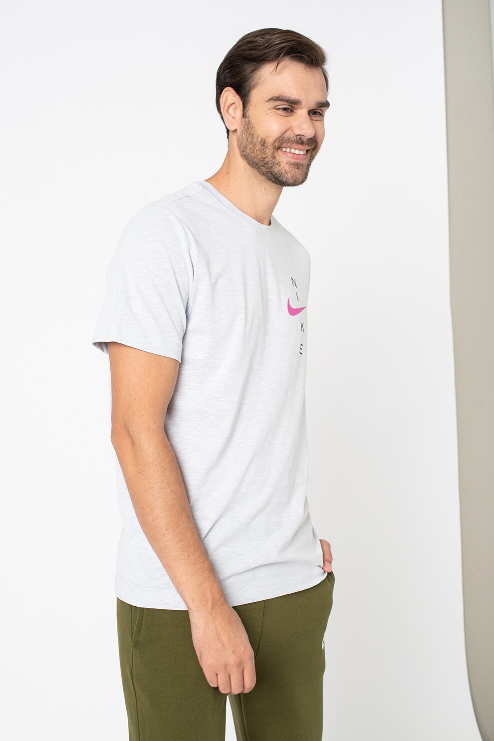 Nike, Tricou cu imprimeu logo pentru fitness, Gri deschis
