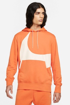 Nike - Суитшърт Swoosh с качулка, джоб кенгуру и връзки, Оранжев / Бял