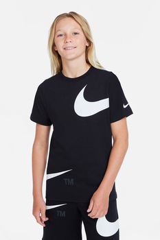 Nike, Tricou cu logo Swoosh, Negru/Alb Nike, Tricou cu logo Swoosh, Negru/Alb