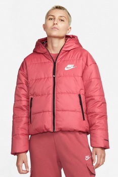Nike, Geaca relaxed fit cu tehnologie Therma-fit si gluga, Roz/Negru/Alb Nike, Geaca relaxed fit cu tehnologie Therma-fit si gluga, Roz/Negru/Alb