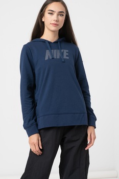 Nike, Hanorac supradimensionat cu imprimeu logo, pentru fitness, Albastru inchis/Argintiu Nike, Hanorac supradimensionat cu imprimeu logo, pentru fitness, Albastru inchis/Argintiu