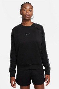 Nike, Bluza sport cu decolteu la baza gatului si benzi laterale cu logo, Negru Nike, Bluza sport cu decolteu la baza gatului si benzi laterale cu logo, Negru