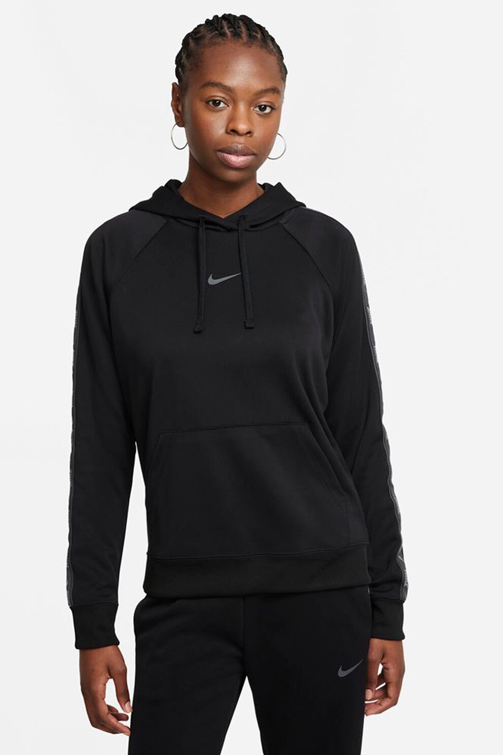 Nike, Hanorac cu buzunar kangaroo si detalii logo, Negru