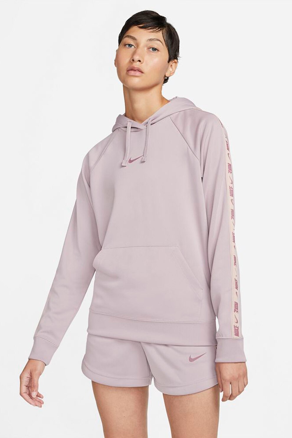 Nike, Hanorac cu buzunar kangaroo si detalii logo, Lila prafuit