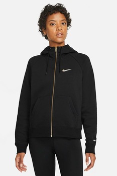 Nike, Hanorac cu fermoar si maneci raglan, Negru/Alb/Auriu Nike, Hanorac cu fermoar si maneci raglan, Negru/Alb/Auriu