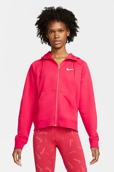 Nike, Hanorac cu fermoar si maneci raglan, Fucsia/Alb Nike, Hanorac cu fermoar si maneci raglan, Fucsia/Alb