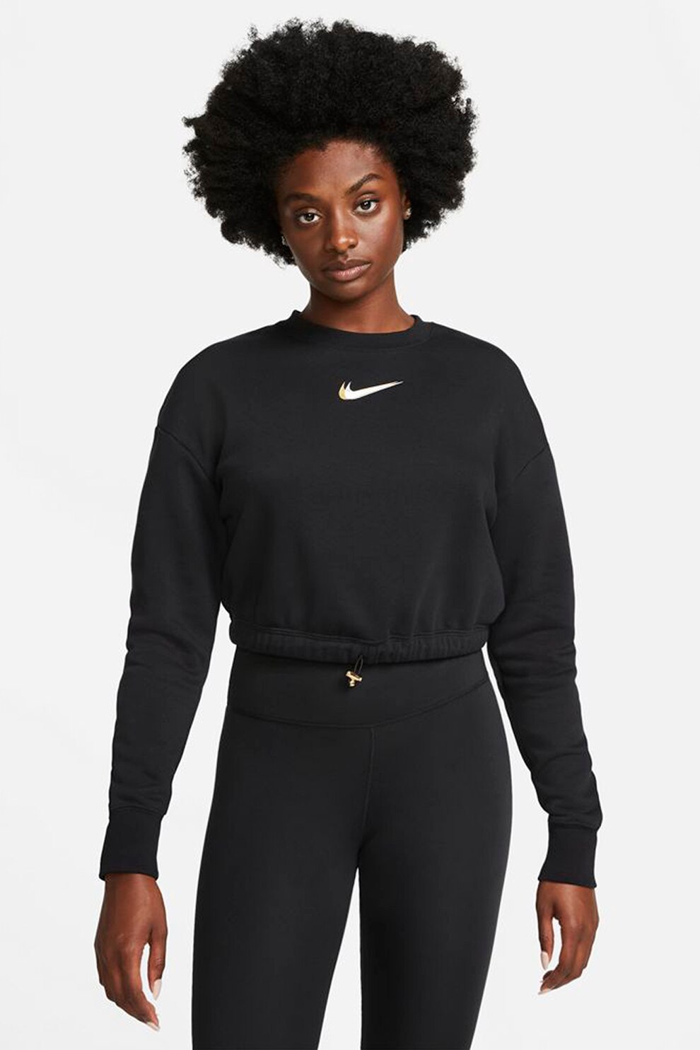 Nike, Bluza sport crop cu maneci cazute Sportswear, Negru