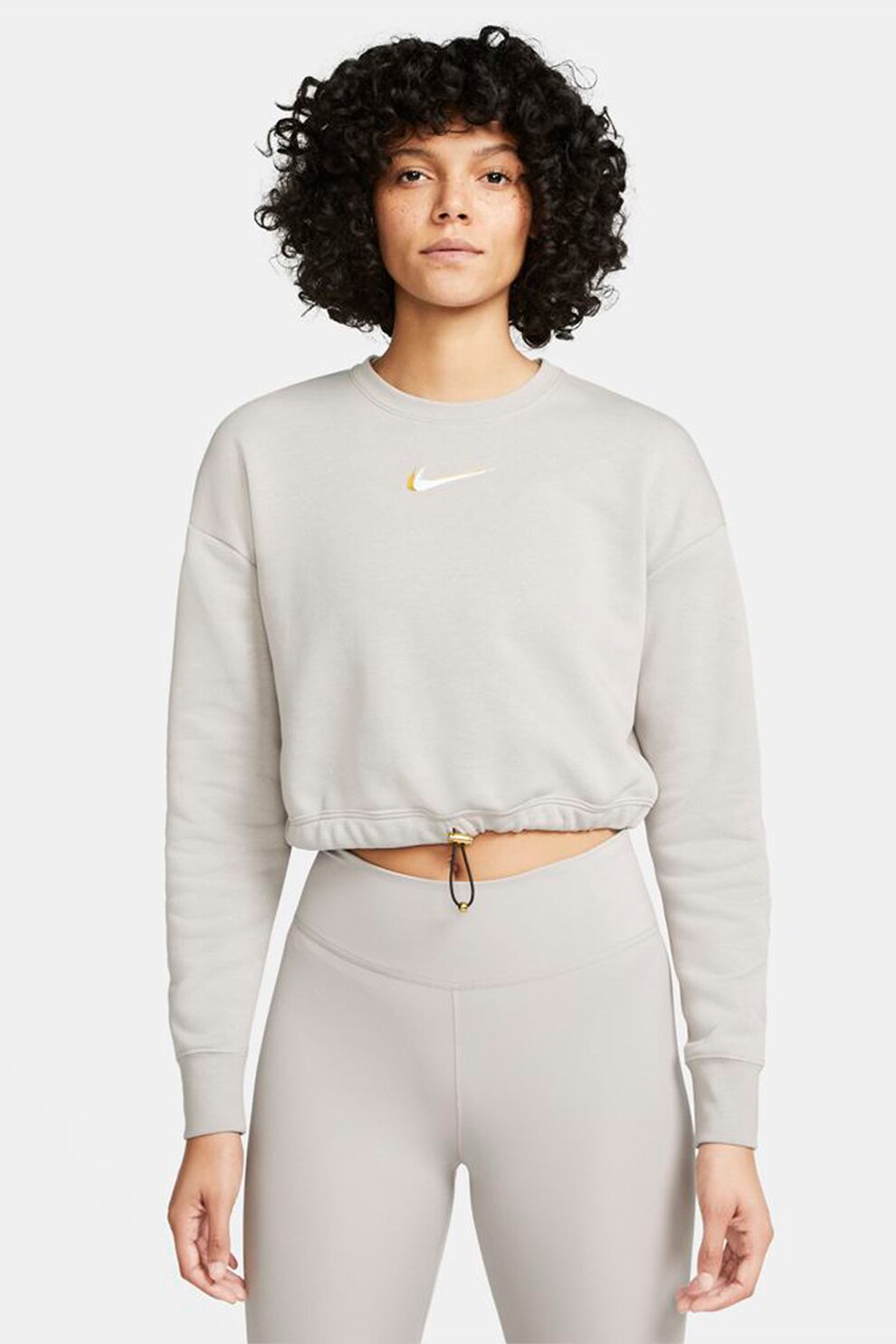 Nike, Bluza sport crop cu maneci cazute Sportswear, Gri deschis