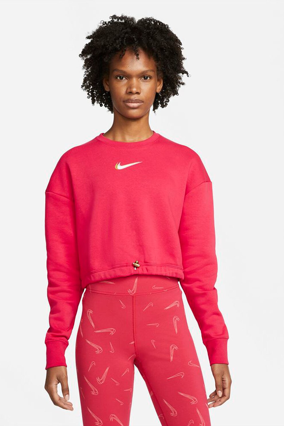 Nike, Bluza sport crop cu maneci cazute Sportswear, Fucsia