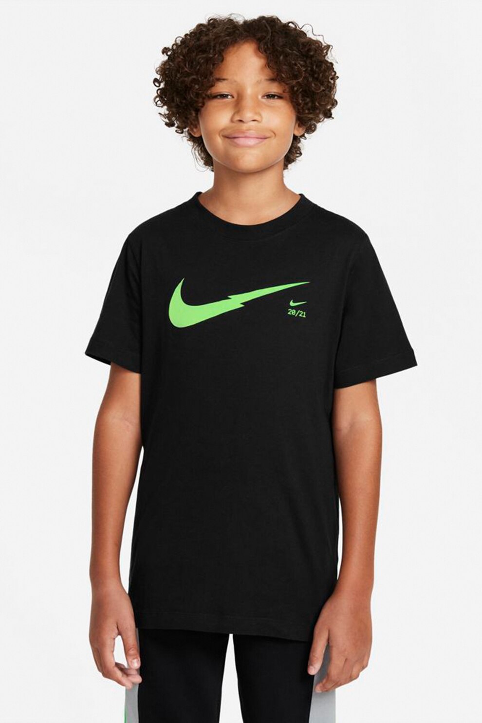 Nike, Tricou de bumbac cu imprimeu logo ZigZag, Negru/Verde fistic
