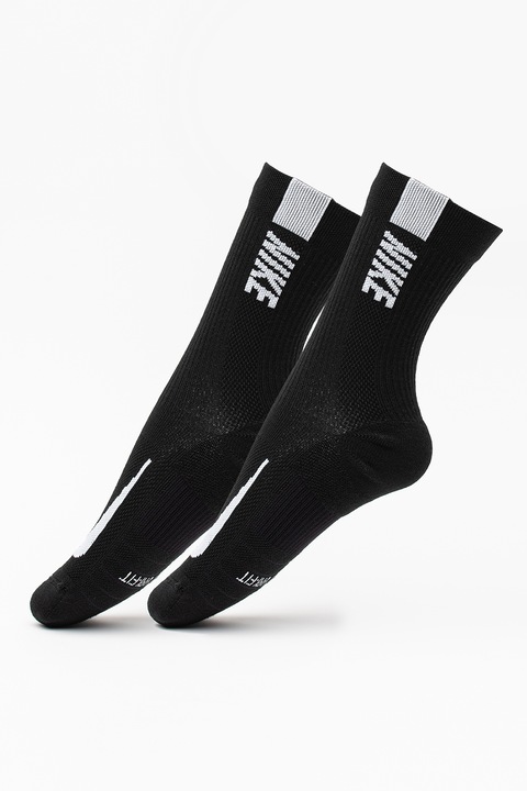Nike, Set de sosete lungi unisex pentru alergare Multiplier - 2 perechi, Alb/Negru