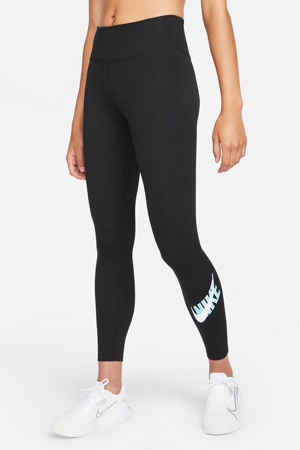 Nike, Colanti crop pentru fitness Icon Clash, Negru/Alb/albastru aqua