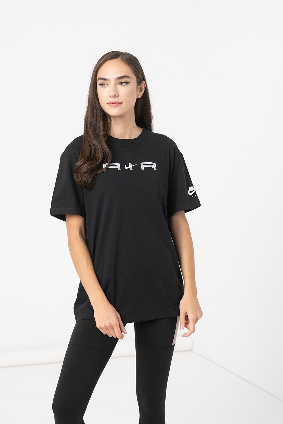 Nike, Tricou lejer cu logo Air, Negru/Alb