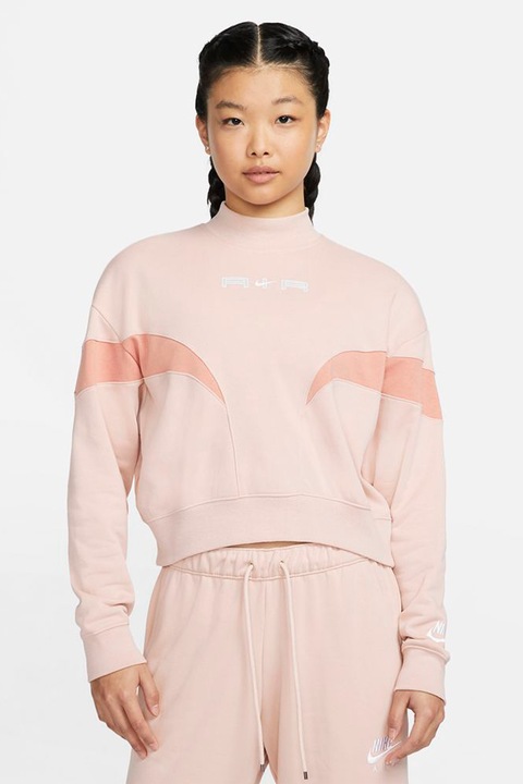 Nike, Bluza sport crop Air Mock, Roz pastel