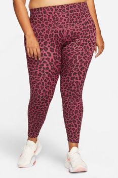Nike, Colanti cu tehnologie Dri-fit si animal print, pentru fitness One, Roz zmeuriu/Negru Nike, Colanti cu tehnologie Dri-fit si animal print, pentru fitness One, Roz zmeuriu/Negru