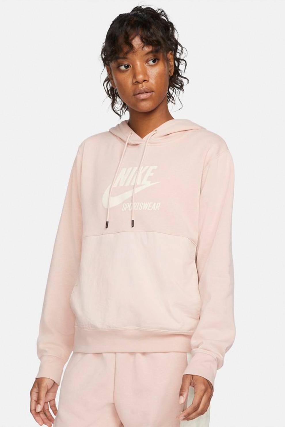 Nike, Hanorac cu imprimeu logo Sportswear Heritage, Roz pal