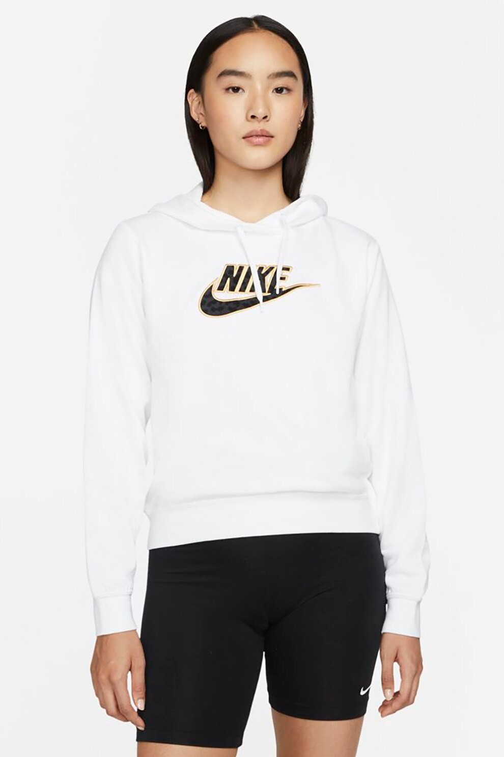 Nike, Hanorac lejer cu logo cu animal print, Alb/Galben/Negru