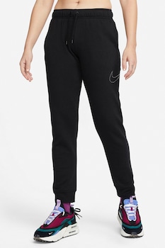 Nike, Pantaloni sport crop cu logo lateral cu strasuri, Negru/Alb Nike, Pantaloni sport crop cu logo lateral cu strasuri, Negru/Alb