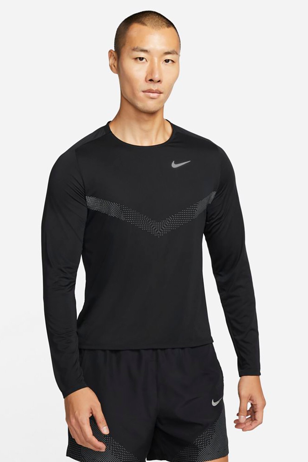 Nike, Bluza cu tehnologie Dri-Fit si logo, pentru alergare, Negru