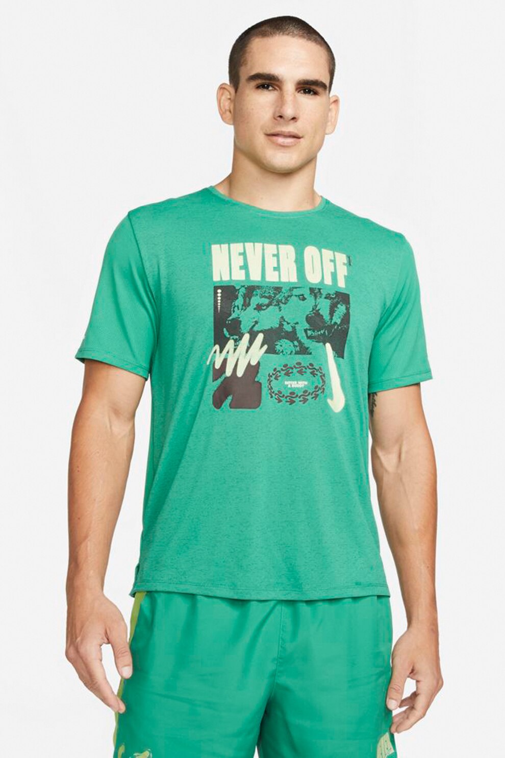 Nike, Tricou cu imprimeu grafic pentru alergare Miller, Verde