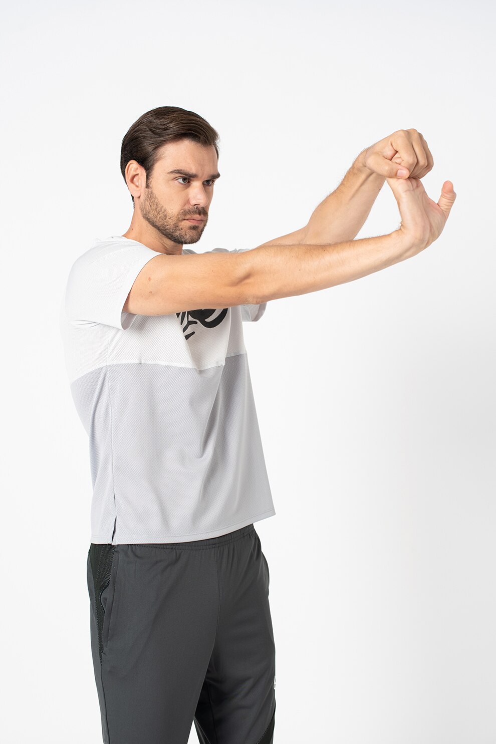 Nike, Tricou cu imprimeu logo pentru alergare, Gri cenusa