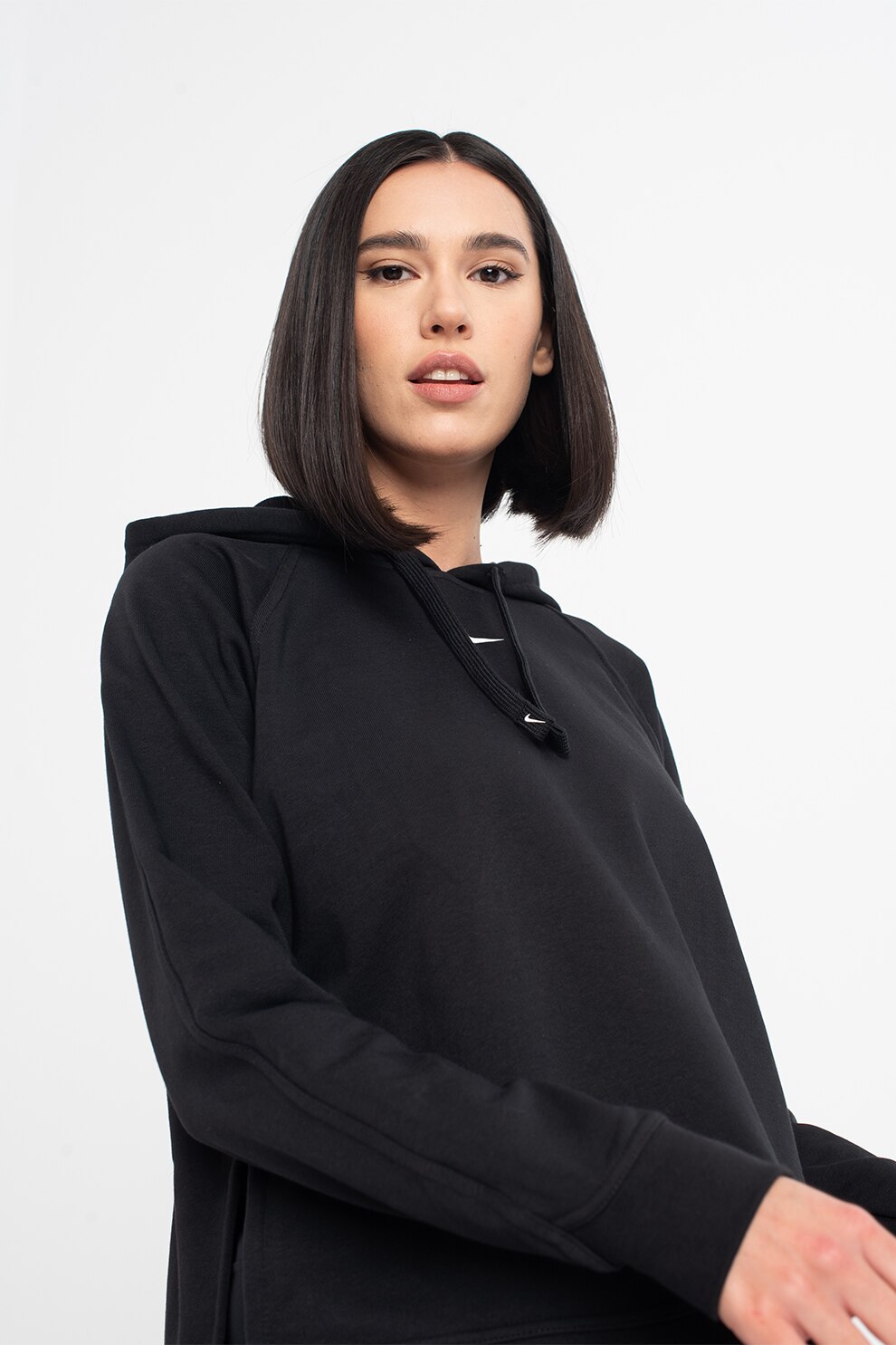 Nike, Hanorac lejer cu imprimeu logo pentru fitness, Negru, L