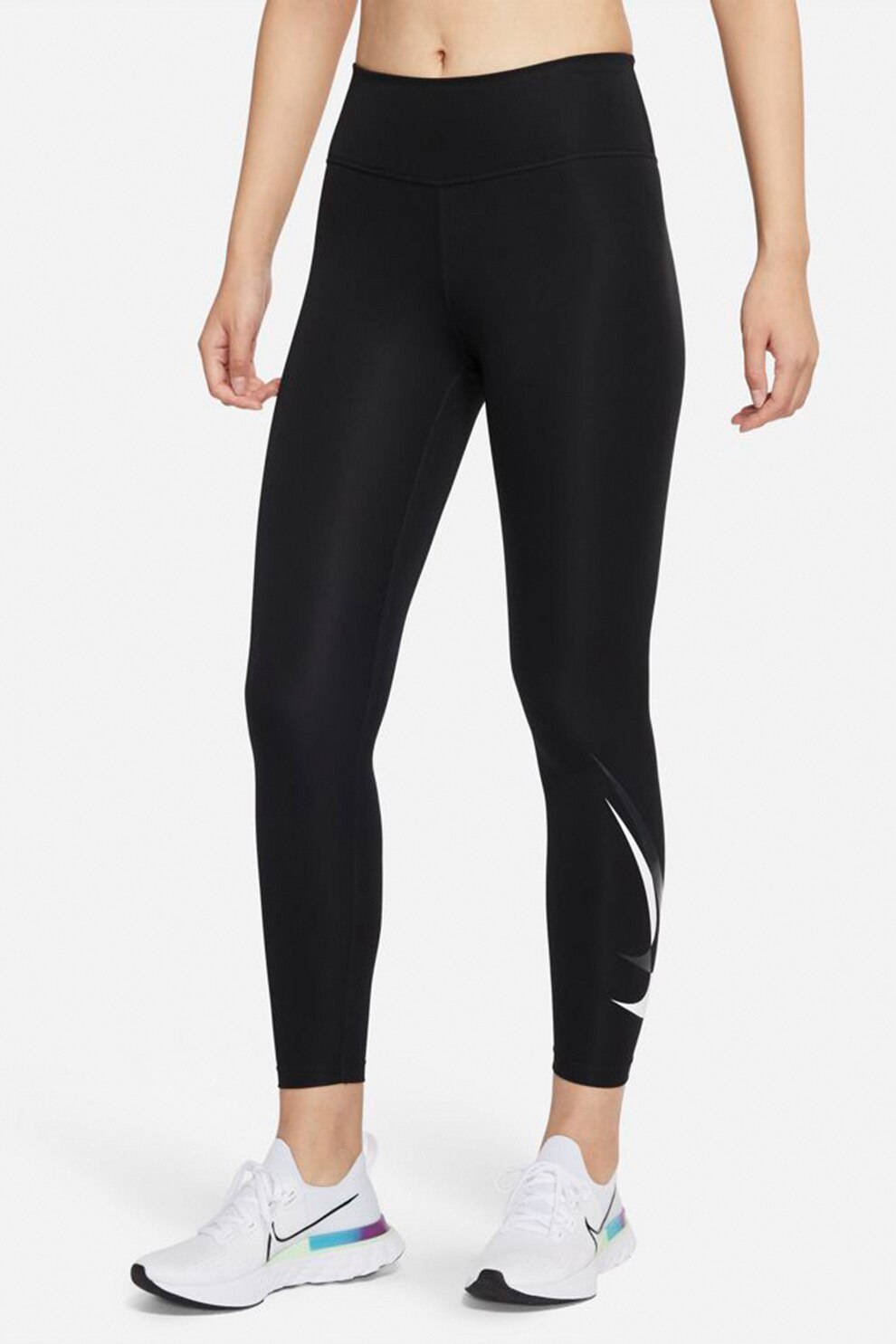 Nike, Colanti crop cu tehnologie Dri Fit pentru alergare, Negru/Alb