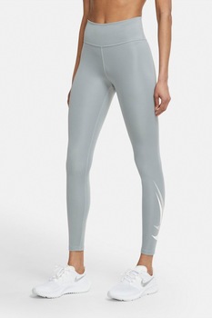 Nike, Colanti crop cu tehnologie Dri Fit pentru alergare, Gri/Alb Nike, Colanti crop cu tehnologie Dri Fit pentru alergare, Gri/Alb