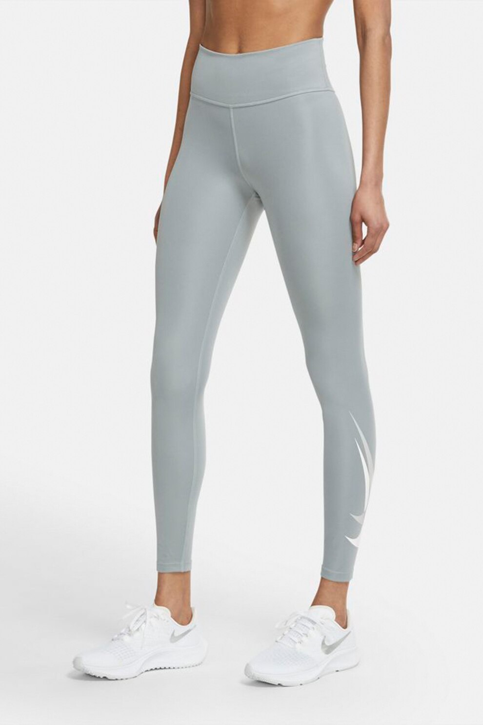 Nike, Colanti crop cu tehnologie Dri Fit pentru alergare, Gri/Alb