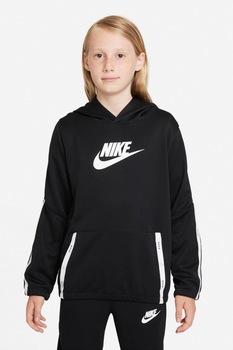 Nike, Costum sport cu imprimeu logo si gluga, Negru/Alb Nike, Costum sport cu imprimeu logo si gluga, Negru/Alb