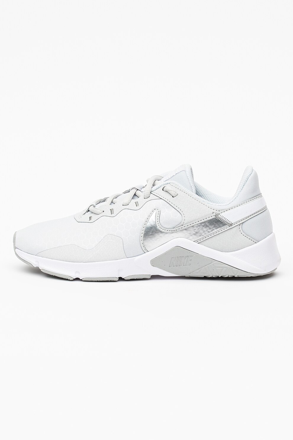 Nike, Pantofi low-cut cu logo, pentru antrenament Legend Essential, Gri cenusa/Alb