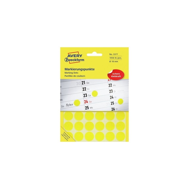 Etikett címke, jelölésre o18 mm, 24 címke/ív, 44 ív/doboz, Avery sárga