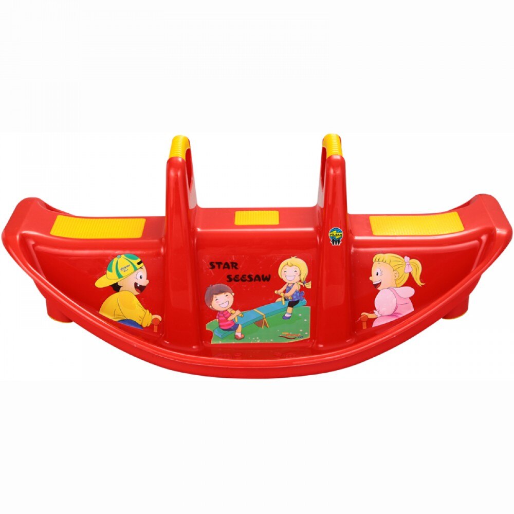 Leagan pentru copii Star seesaw, rosu inchis, structura solida, fara margini ascutite, manere rotunjite, 180 x 60 x 44.5 cm