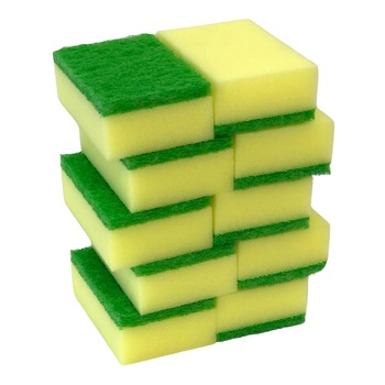 Set 10 bureti de vase cu zona abraziva, Kendo, 86x58x30 mm, galben/verde Set 10 bureti de vase cu zona abraziva, Kendo, 86x58x30 mm, galben/verde