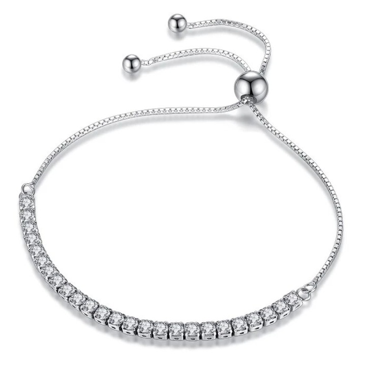 Bratara reglabila, CRM, cu cristale albe, 27 cm