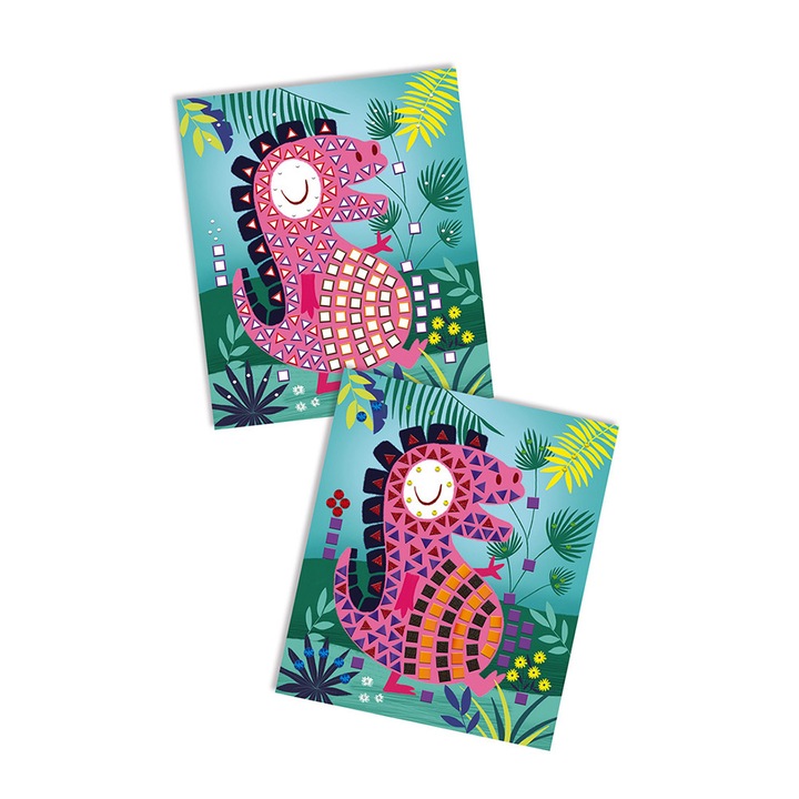 Set creativ, Janod, dinozauri mozaic, 8 carduri, 4 ani+