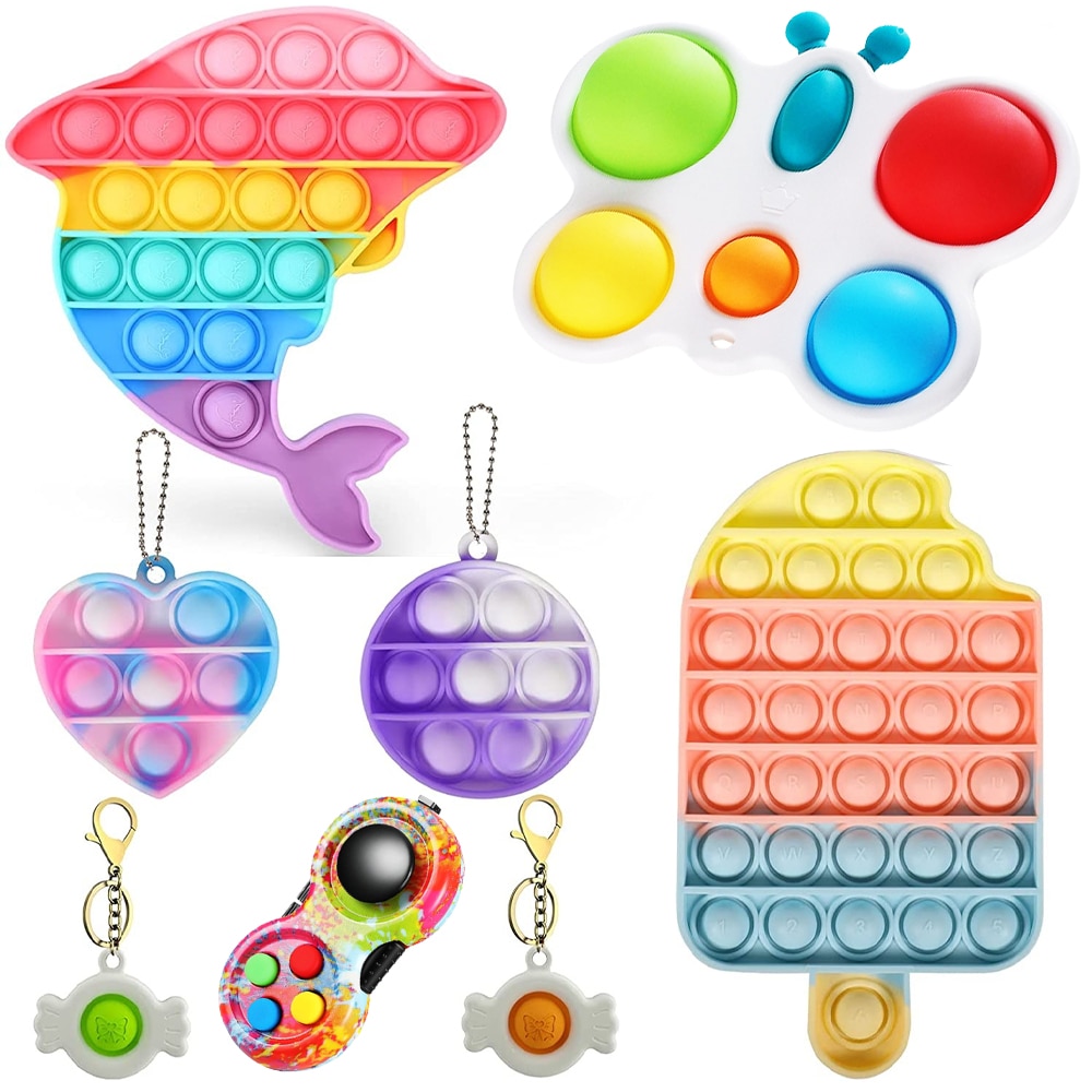 Set 8 Jucarii Zenuk® - Fidget Toys, Pop It, Simple Dimple, Fidget Pad, Multicolor