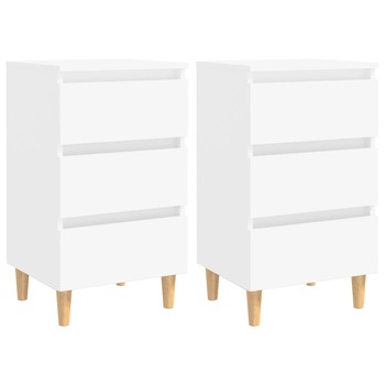 Set de 2 noptiere cu picioare din lemn masiv vidaXL, PAL, 40 x 35 x 69 cm, Alb Set de 2 noptiere cu picioare din lemn masiv vidaXL, PAL, 40 x 35 x 69 cm, Alb