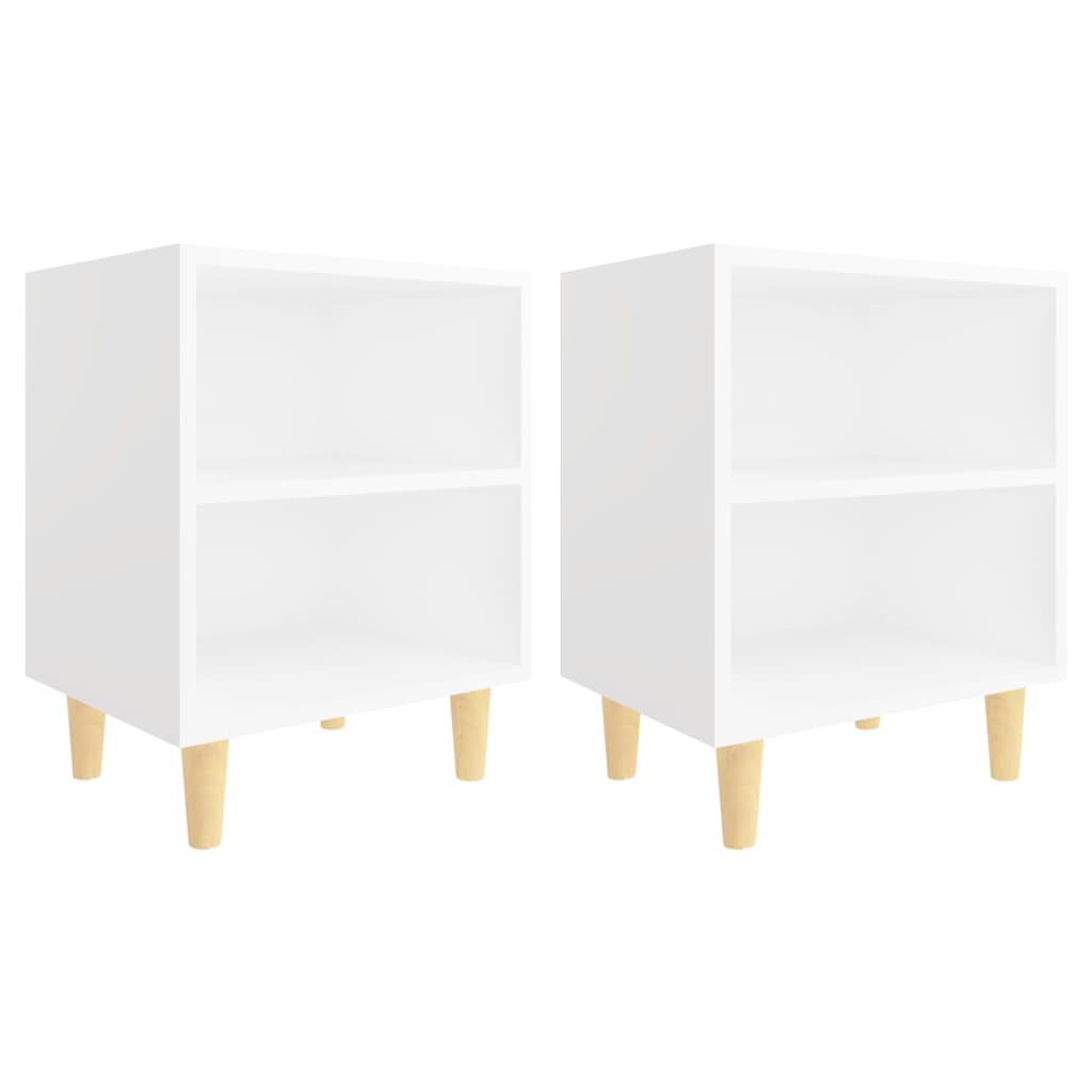 Set de 2 noptiere cu picioare din lemn masiv vidaXL, PAL, 40 x 30 x 50 cm, Alb