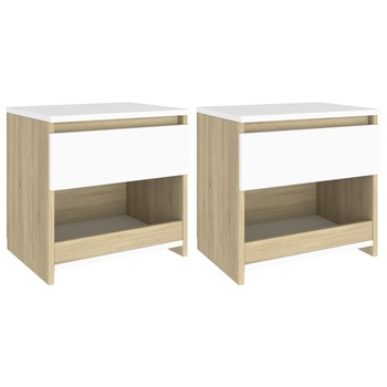 Set de 2 noptiere cu sertar vidaXL, PAL, 40 x 30 x 39 cm, Bej Set de 2 noptiere cu sertar vidaXL, PAL, 40 x 30 x 39 cm, Bej