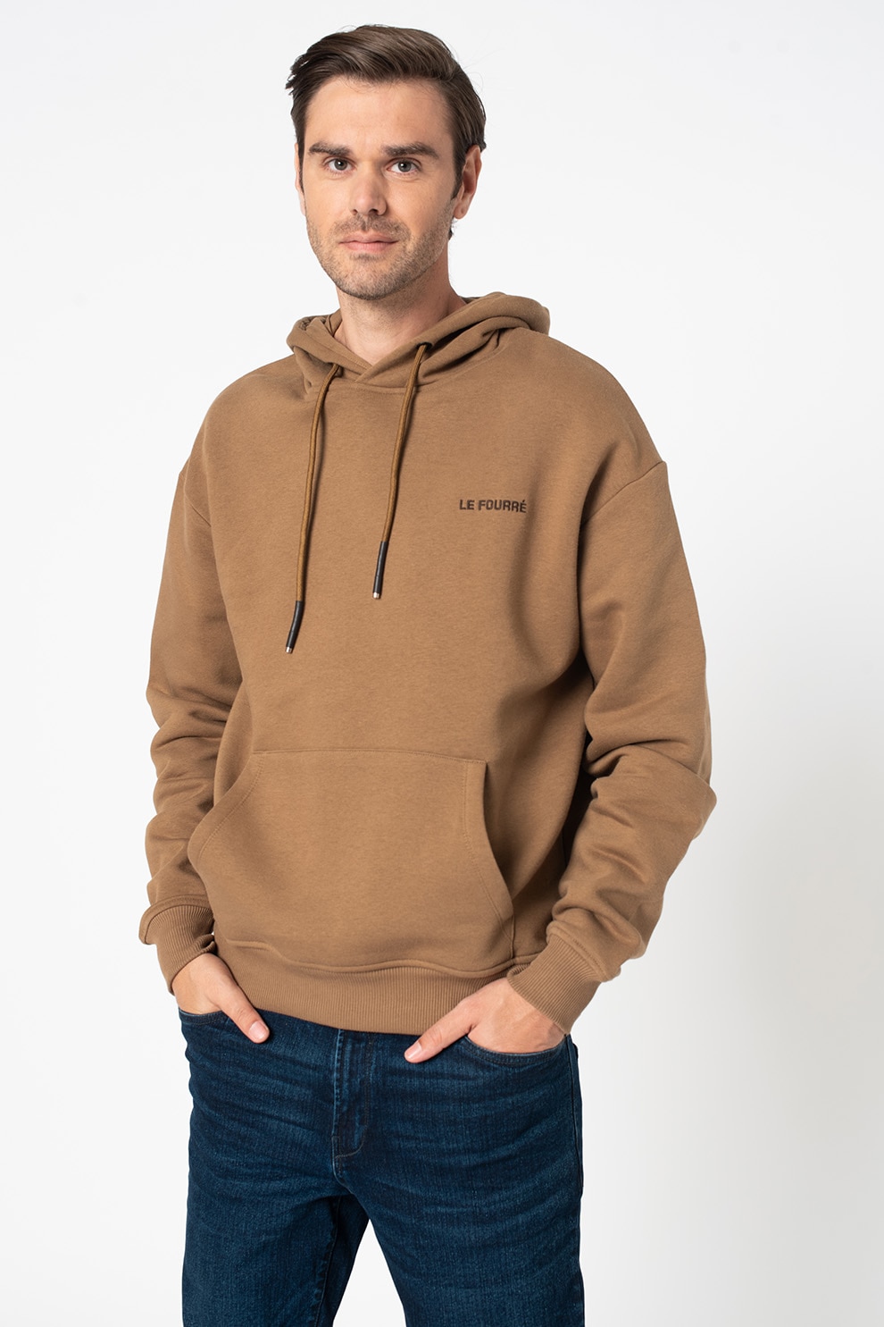 !Solid, Hanorac boxy fit cu buzunar kangaroo Voiney, Cafeniu