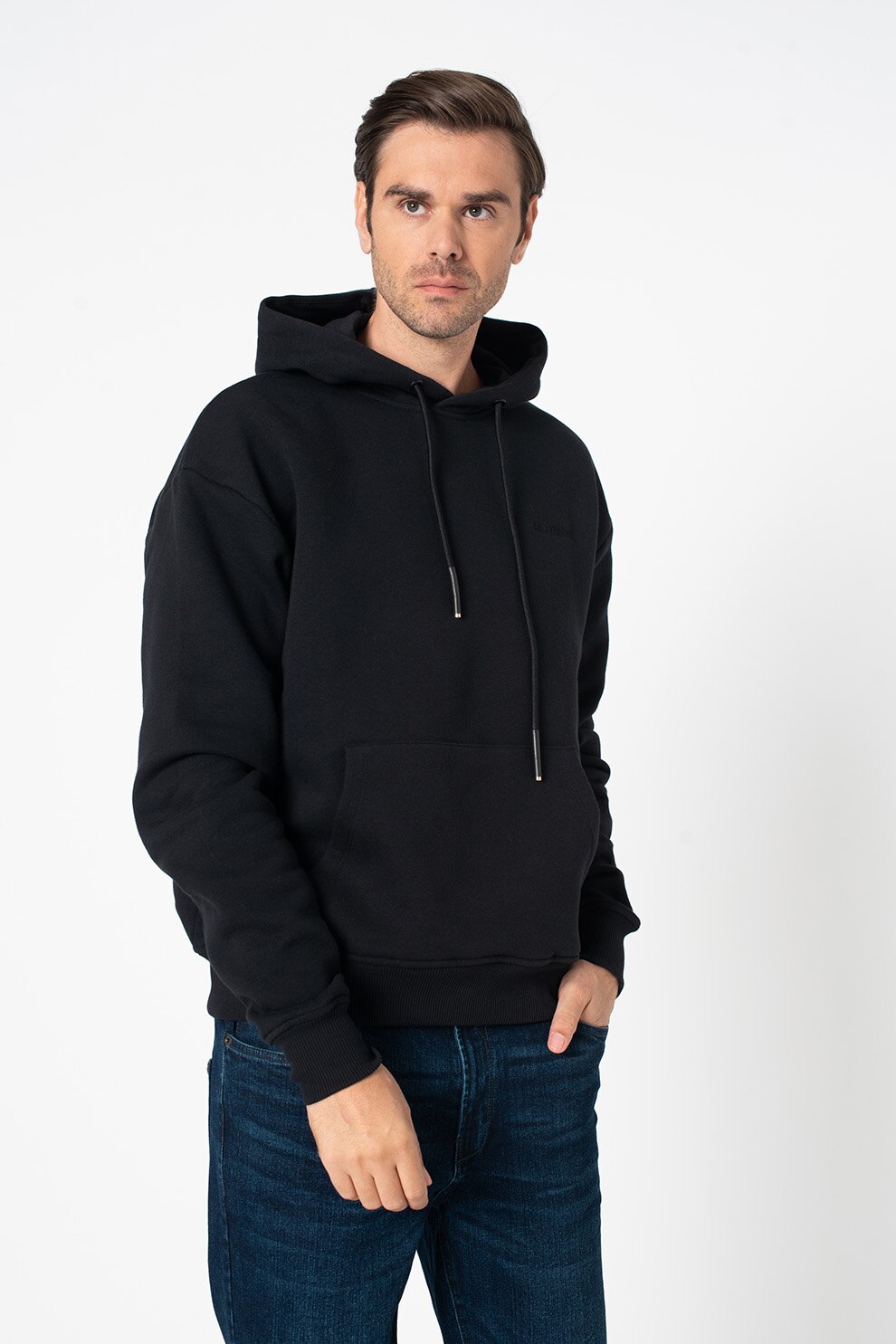 !Solid, Hanorac boxy fit cu buzunar kangaroo Voiney, Negru