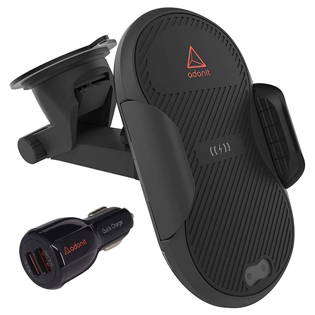 Incarcator auto wireless cu senzor Adonit, 10W, deschidere automata, Qi, prindere in ventilatie, parbriz sau bord, negru