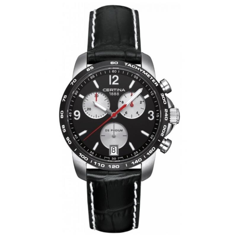 Ceas barbati Certina DS Podium Big Chrono C001.417.16.057.01, Otel inoxidabil/Piele, 10 ATM, Negru