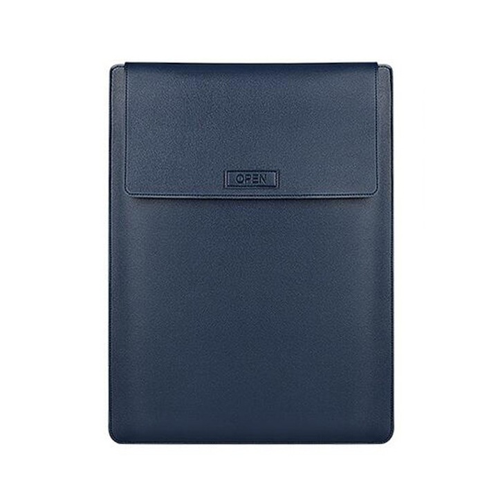 Husa laptop MacBook PRO 13 inch, ASKSA, piele PU impermeabil și rezistent la zgarieturi, cu foldable stand, albastru inchis